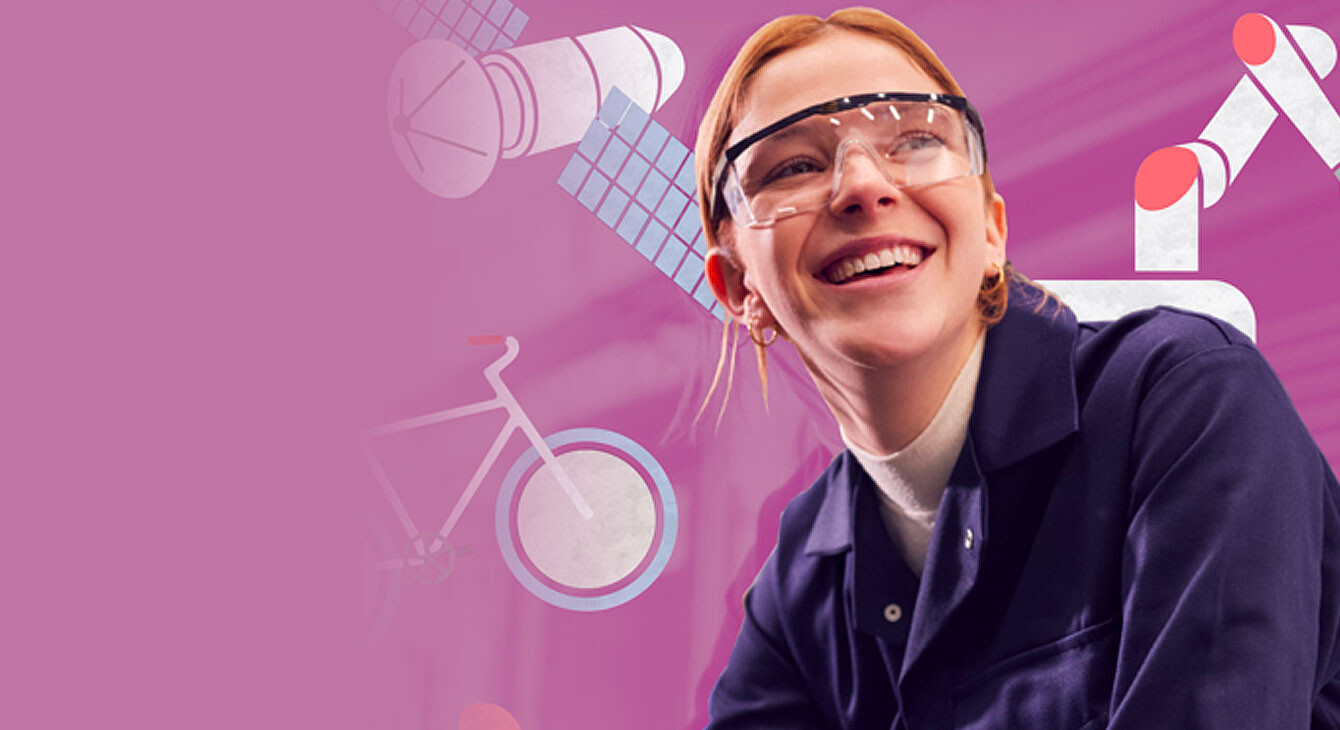 Image d'une fille habillée en tenue typique des métiers de l'industrie, pour promouvoir la semaine de l'industrie